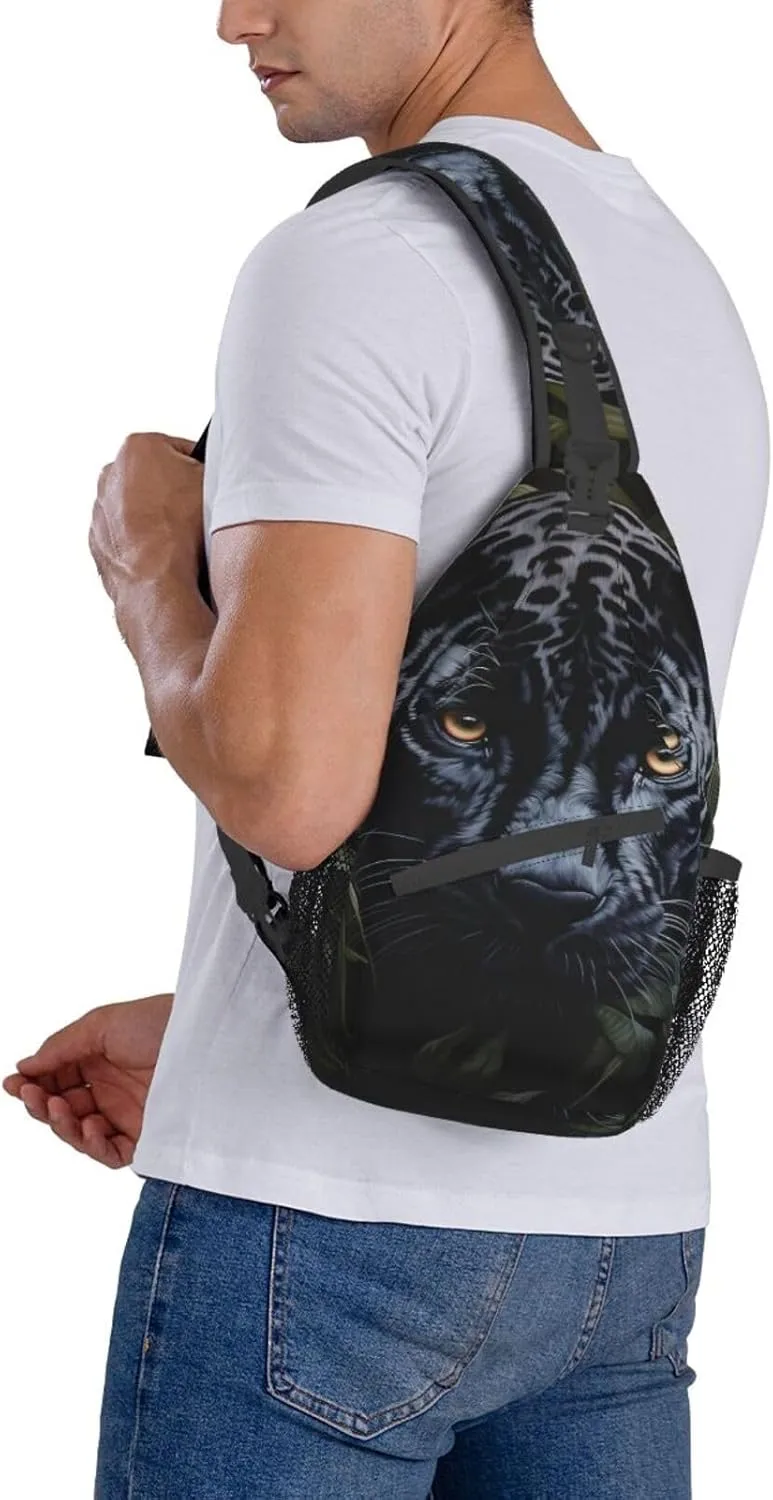 SSIMOO Black Leopard Print Versatile Travel Hiking Backpack-Perfect For Outdoor Cycling,Chest Shoulder Bag