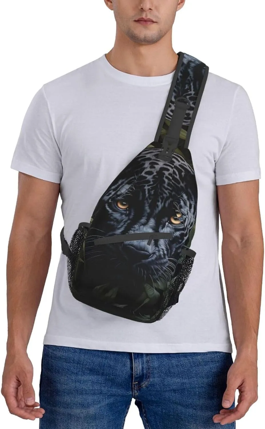 SSIMOO Black Leopard Print Versatile Travel Hiking Backpack-Perfect For Outdoor Cycling,Chest Shoulder Bag