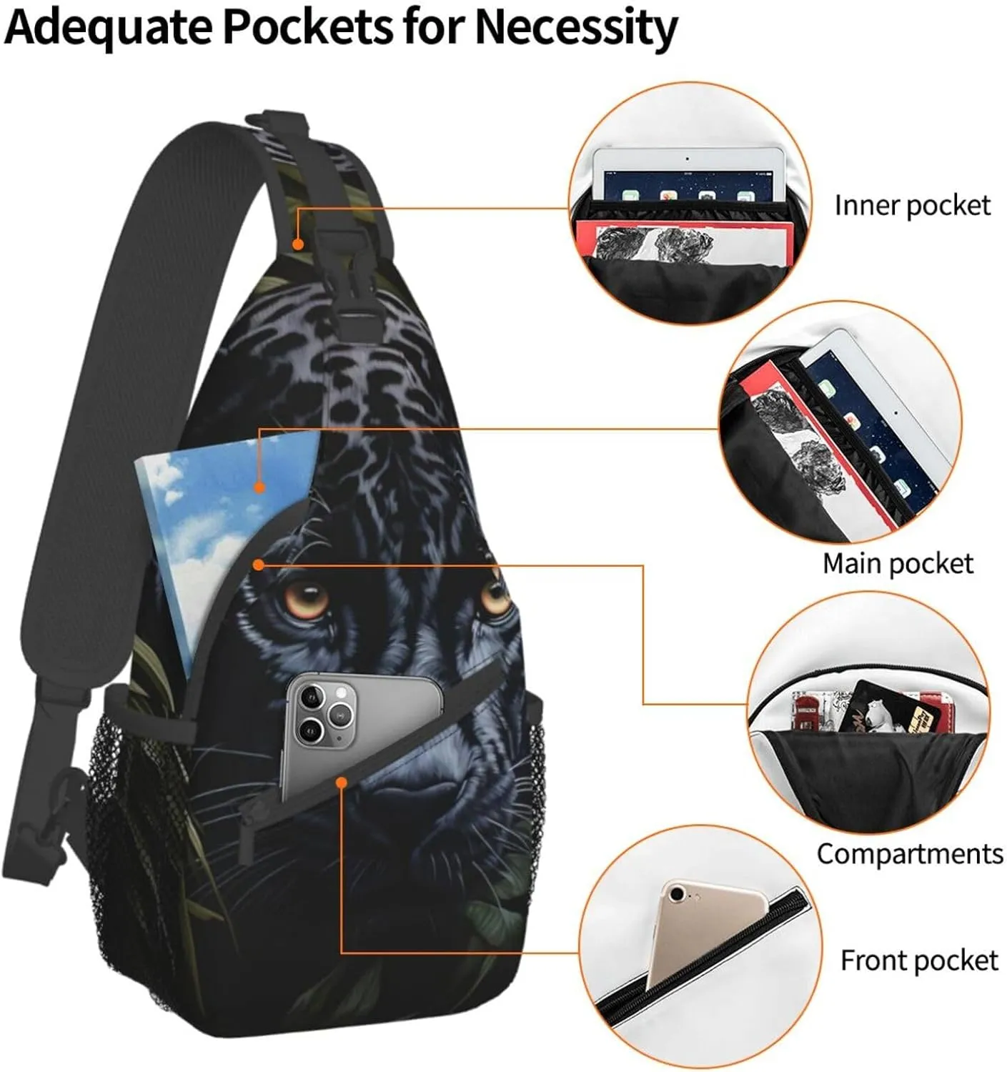 SSIMOO Black Leopard Print Versatile Travel Hiking Backpack-Perfect For Outdoor Cycling,Chest Shoulder Bag