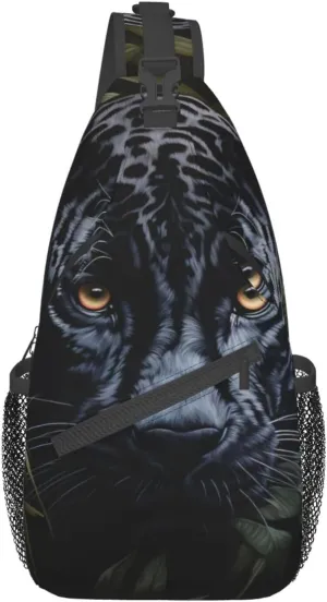 SSIMOO Black Leopard Print Versatile Travel Hiking Backpack-Perfect For Outdoor Cycling,Chest Shoulder Bag