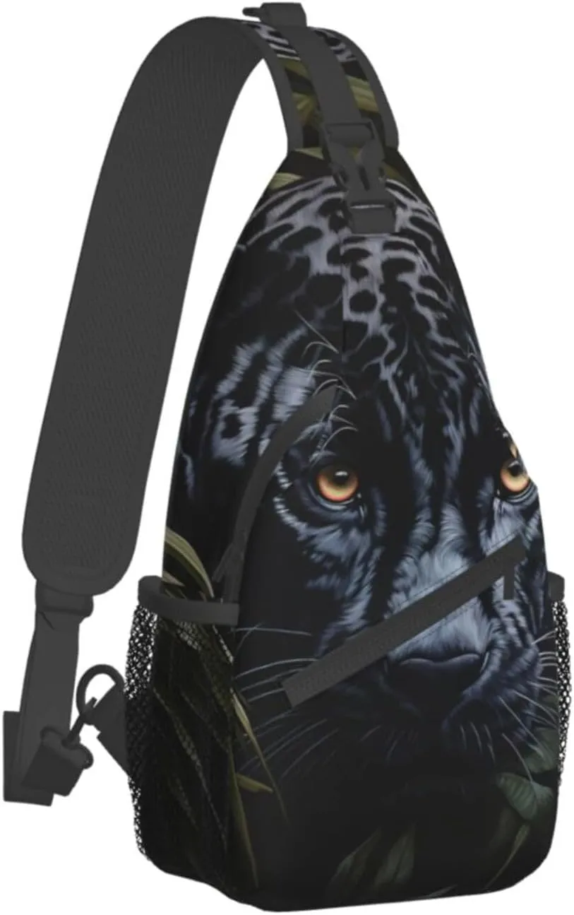 SSIMOO Black Leopard Print Versatile Travel Hiking Backpack-Perfect For Outdoor Cycling,Chest Shoulder Bag