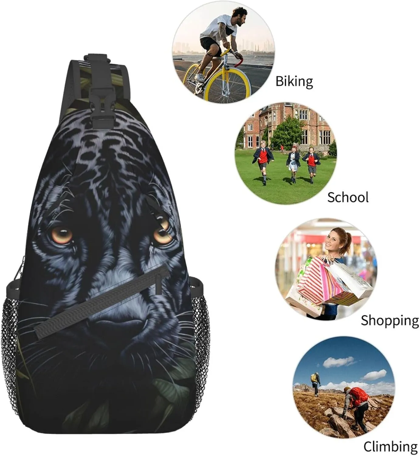 SSIMOO Black Leopard Print Versatile Travel Hiking Backpack-Perfect For Outdoor Cycling,Chest Shoulder Bag