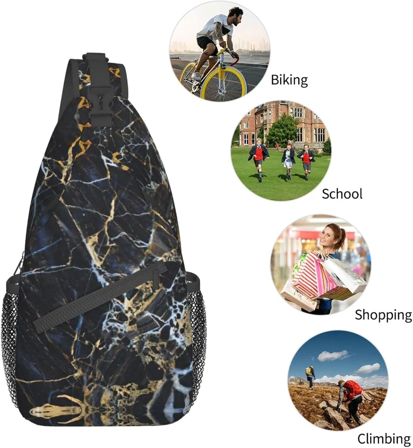 SSIMOO Colored Marble Versatile Travel Hiking Backpack-Perfect For Outdoor Cycling,Chest Shoulder Bag