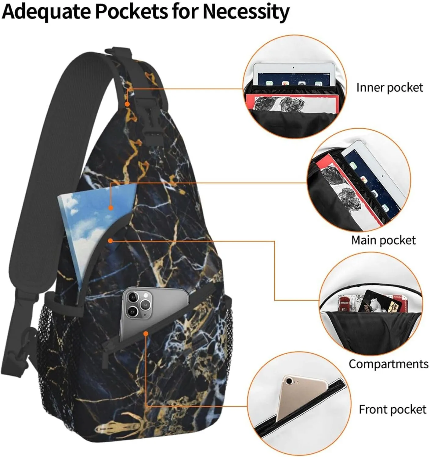 SSIMOO Colored Marble Versatile Travel Hiking Backpack-Perfect For Outdoor Cycling,Chest Shoulder Bag