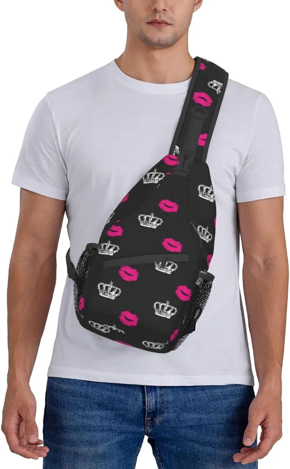 SSIMOO Crown And Lips Versatile Travel Hiking Backpack-Perfect For Outdoor Cycling,Chest Shoulder Bag