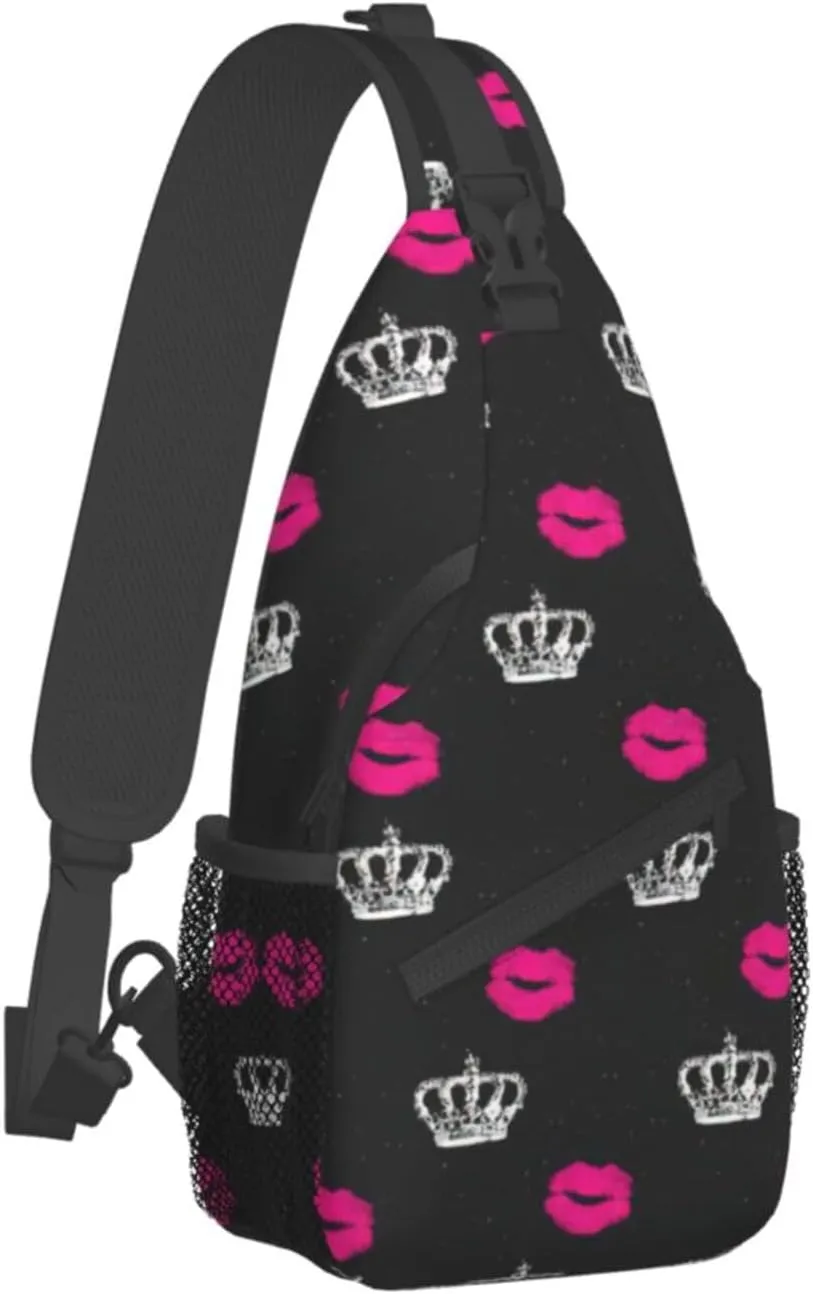 SSIMOO Crown And Lips Versatile Travel Hiking Backpack-Perfect For Outdoor Cycling,Chest Shoulder Bag