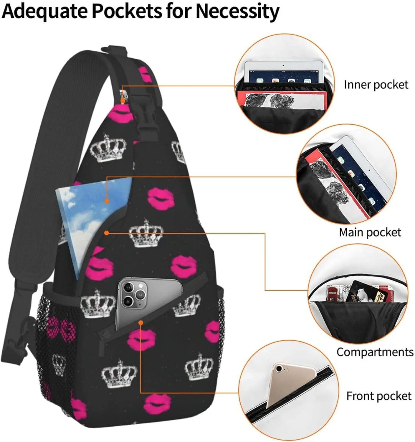 SSIMOO Crown And Lips Versatile Travel Hiking Backpack-Perfect For Outdoor Cycling,Chest Shoulder Bag