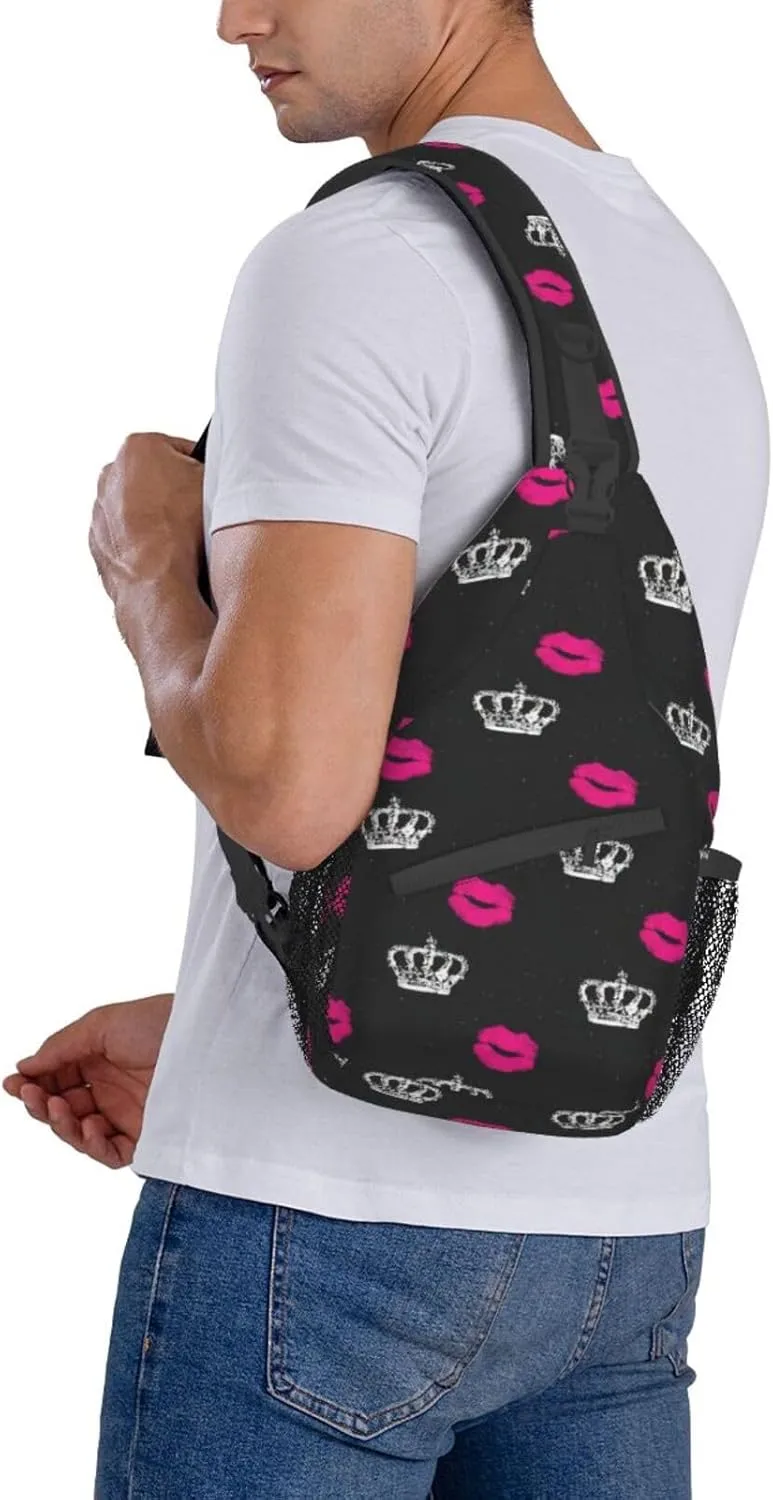 SSIMOO Crown And Lips Versatile Travel Hiking Backpack-Perfect For Outdoor Cycling,Chest Shoulder Bag
