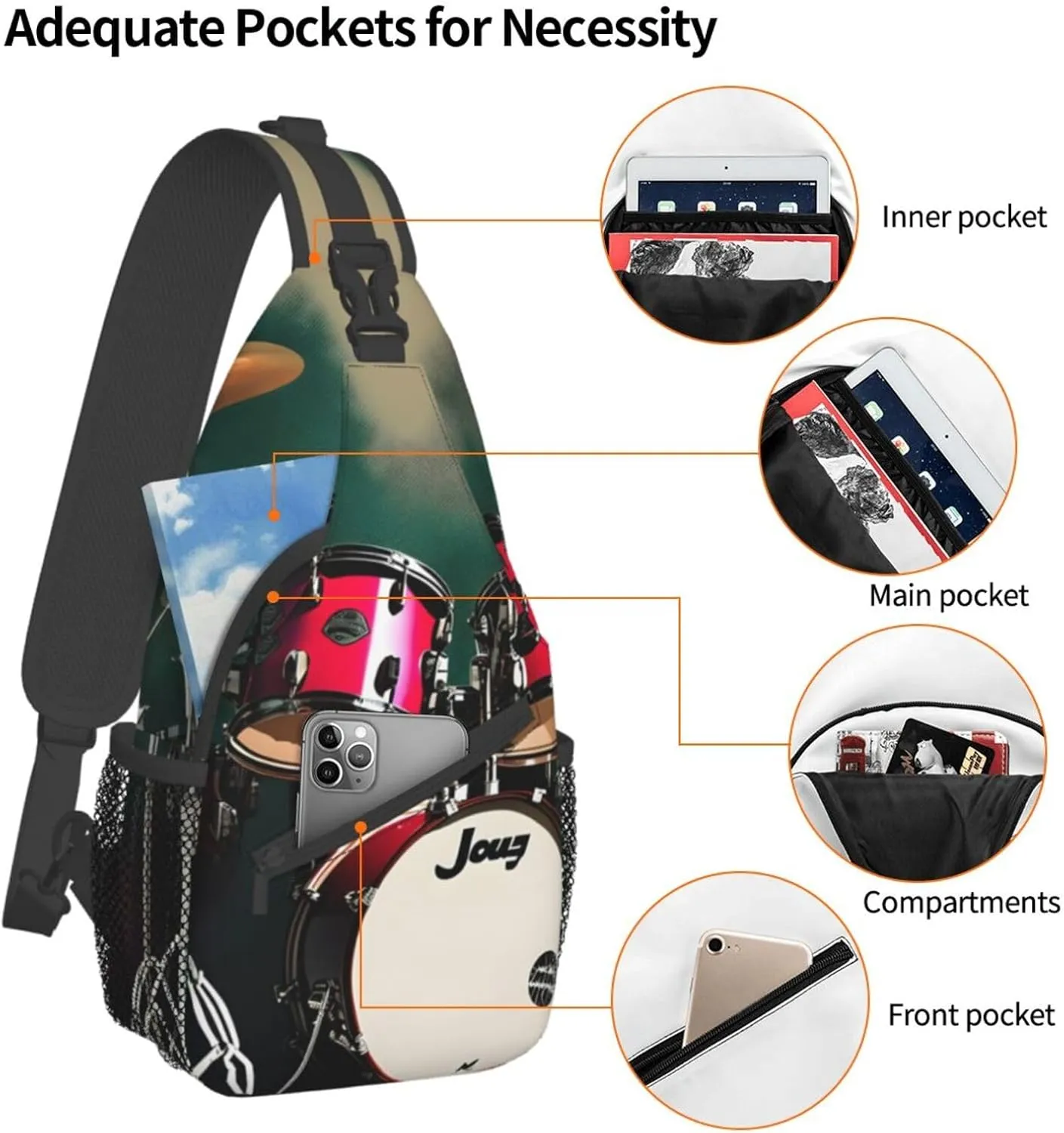 SSIMOO Jazz Drum Versatile Travel Hiking Backpack-Perfect For Outdoor Cycling,Chest Shoulder Bag