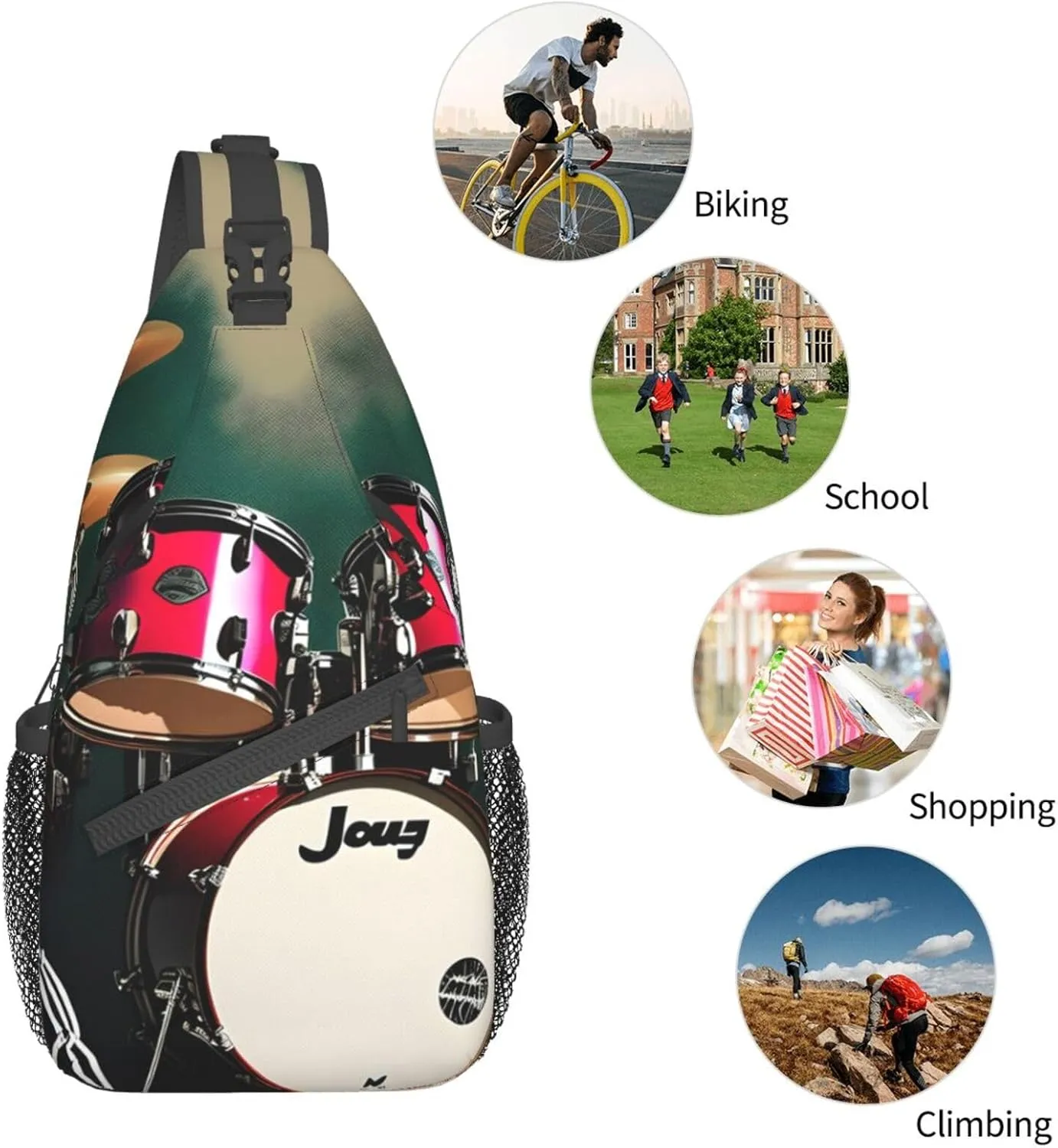 SSIMOO Jazz Drum Versatile Travel Hiking Backpack-Perfect For Outdoor Cycling,Chest Shoulder Bag