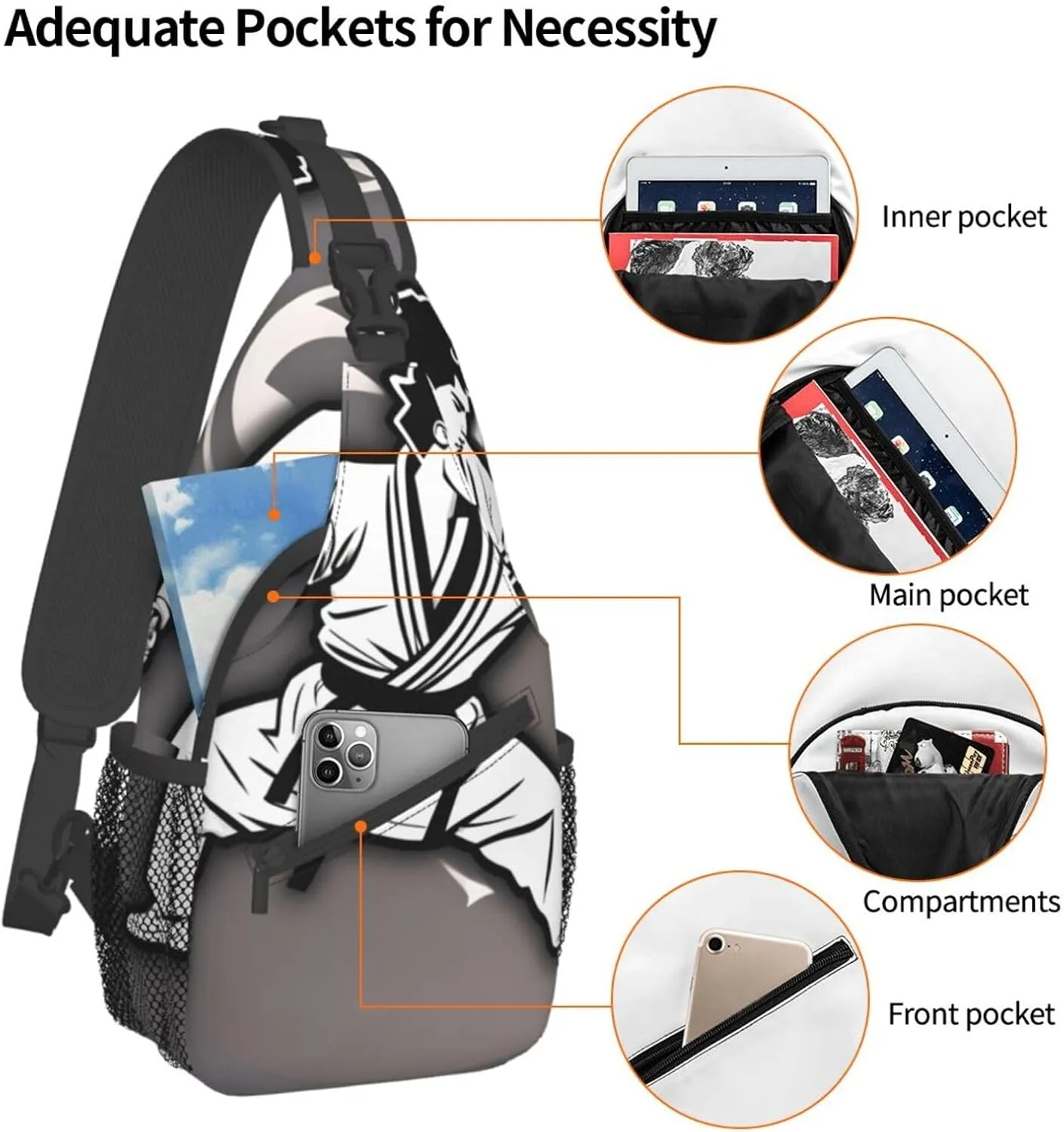 SSIMOO Karate-Highkick-Icon Versatile Travel Hiking Backpack-Perfect For Outdoor Cycling,Chest Shoulder Bag