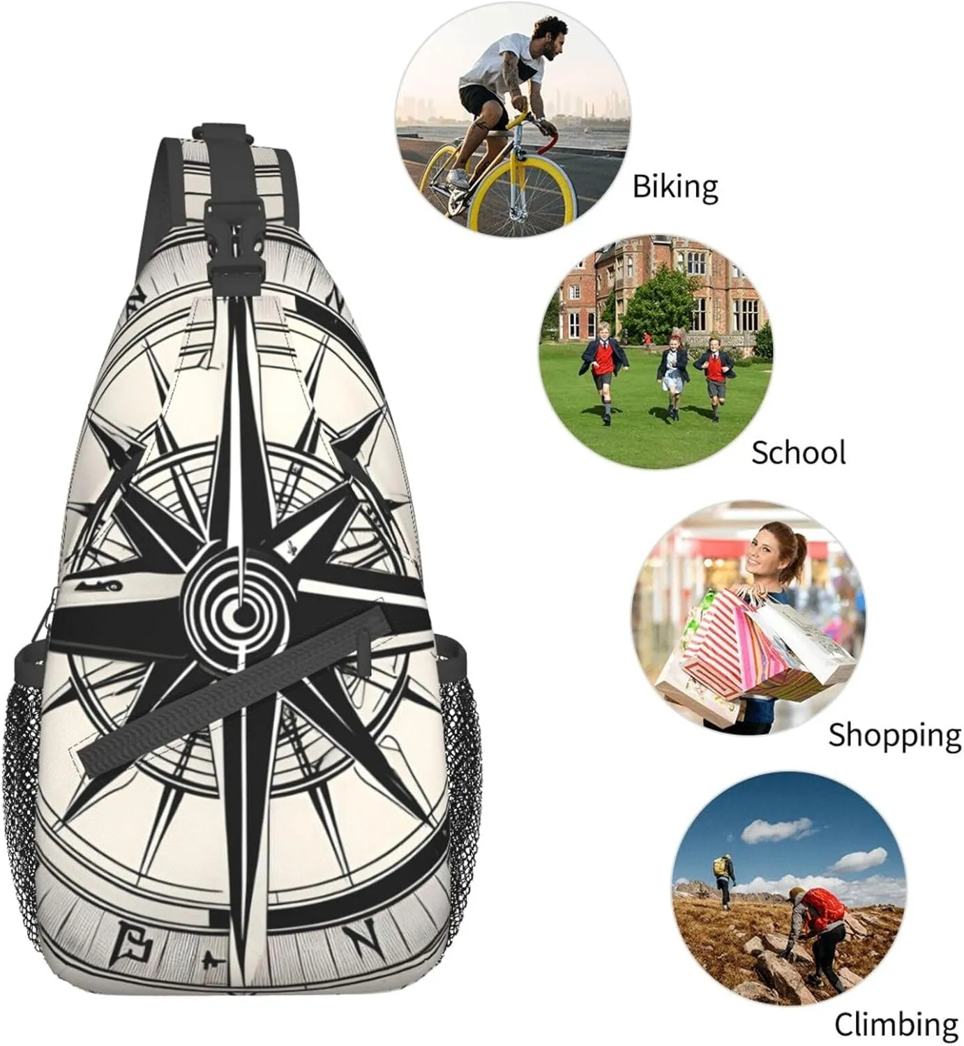 SSIMOO Law Of The Compass Navigation 1 Versatile Travel Hiking Backpack-Perfect For Outdoor Cycling,Chest Shoulder Bag