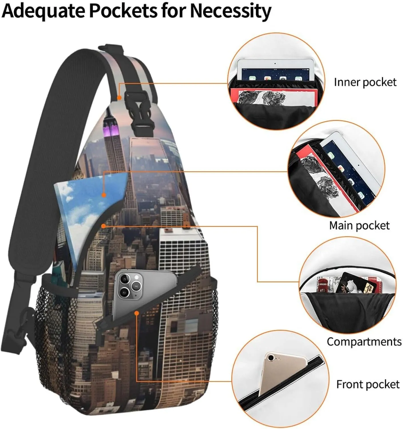 SSIMOO New York Fashion City Versatile Travel Hiking Backpack-Perfect For Outdoor Cycling,Chest Shoulder Bag
