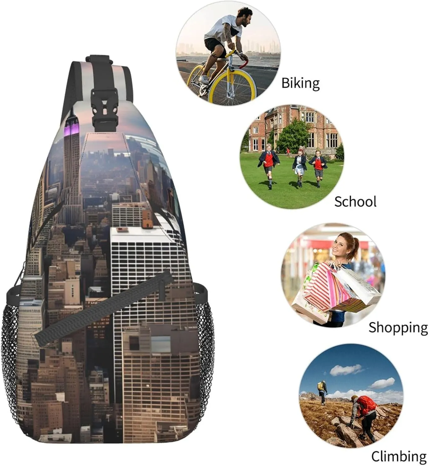 SSIMOO New York Fashion City Versatile Travel Hiking Backpack-Perfect For Outdoor Cycling,Chest Shoulder Bag