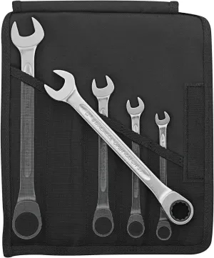 Stahlwille 96411705 17/5 Combination Ratcheting Spanners Set - 5 Piece, Open-Ratch, 8-19mm Sizes, High Performance Chrome-Alloy-Steel, Made in Germany