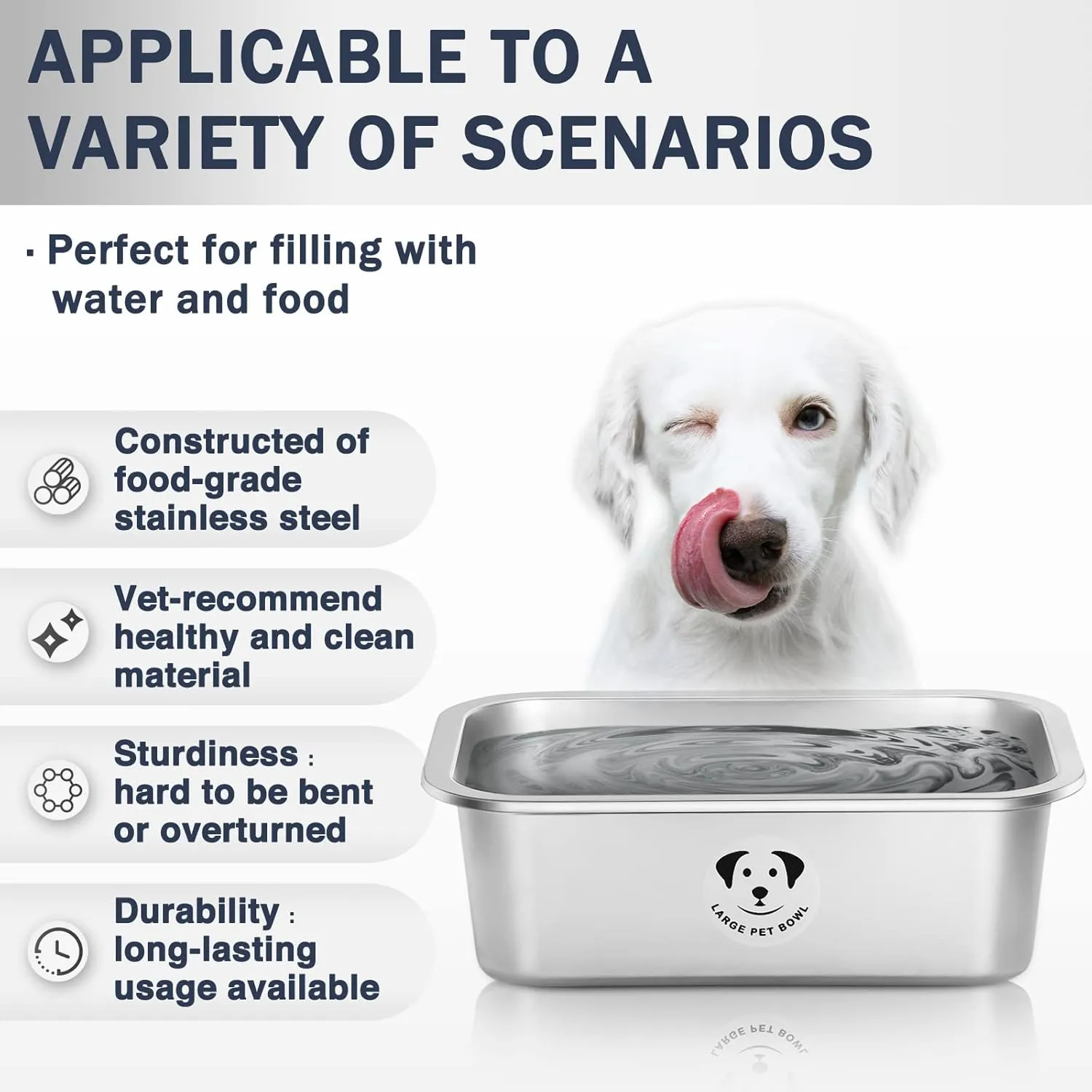 Stainless Steel Dog Bowls for Large Dogs, High Capacity Metal Dog Food Bowls, Food and Water Bowl for Large, X-Large, and Big Dogs 2.65 Gallons