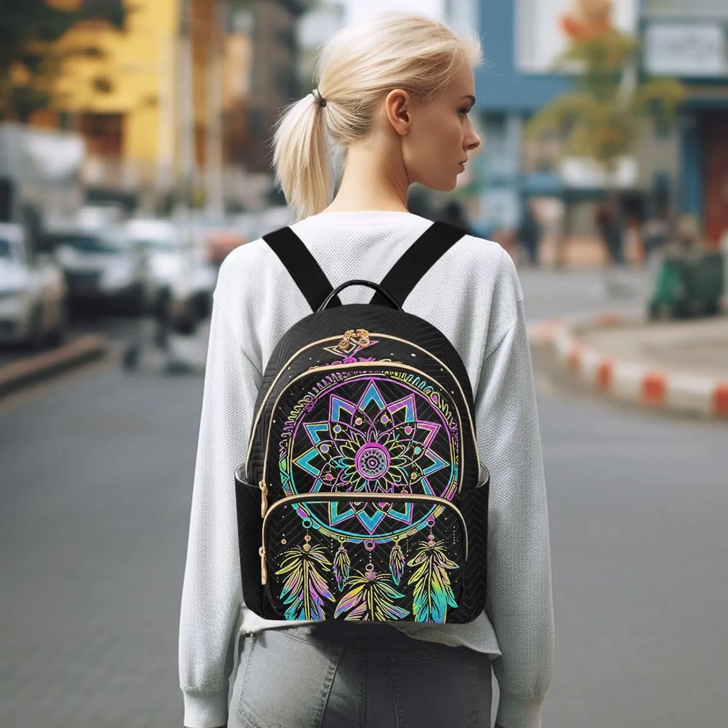 Star Dream Catcher Fashion Travel Backpack for Women Multi Pockets Lightweight Purse for Women-S