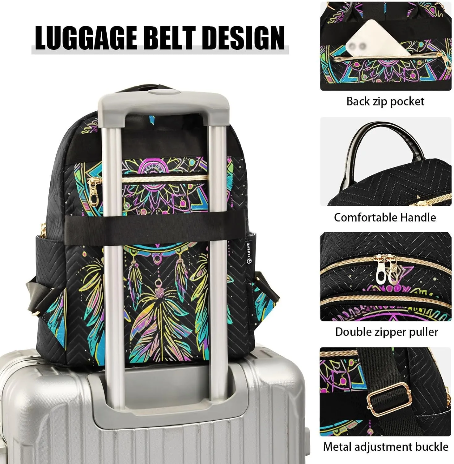 Star Dream Catcher Fashion Travel Backpack for Women Multi Pockets Lightweight Purse for Women-S