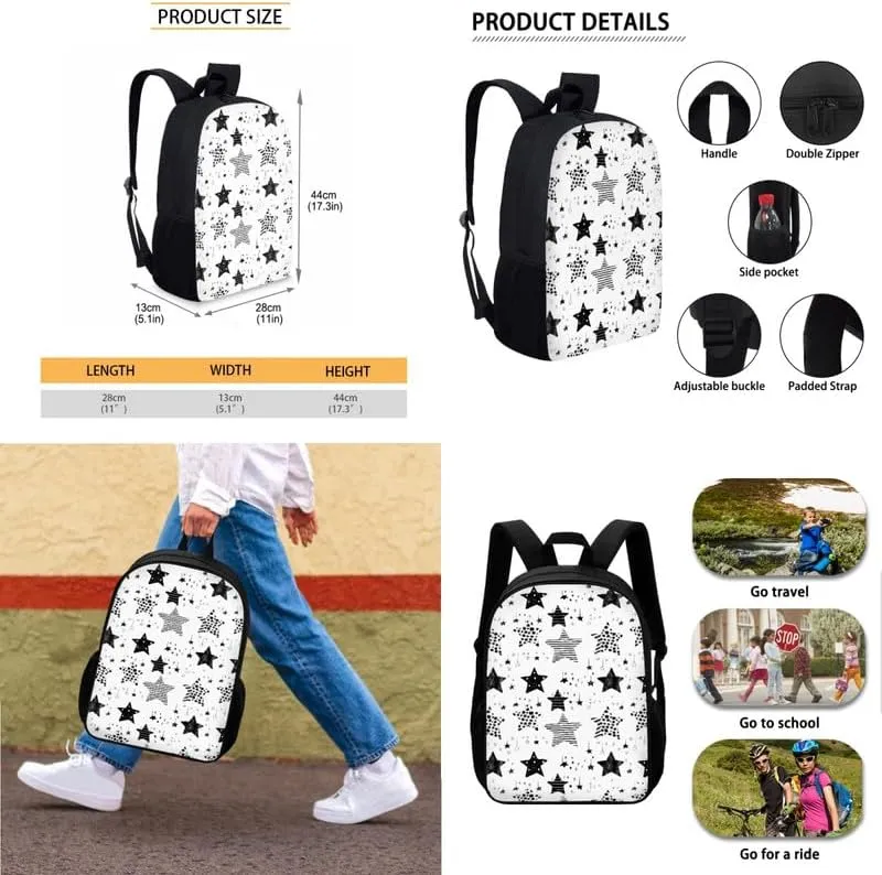 Star Sketch Hand Drawing Child Backpack Lunch Box Pencil Case Starry Night Art Painting 3 Pcs School Girl Backpack Set Durable Lightweight Bookbag