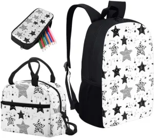 Star Sketch Hand Drawing Child Backpack Lunch Box Pencil Case Starry Night Art Painting 3 Pcs School Girl Backpack Set Durable Lightweight Bookbag