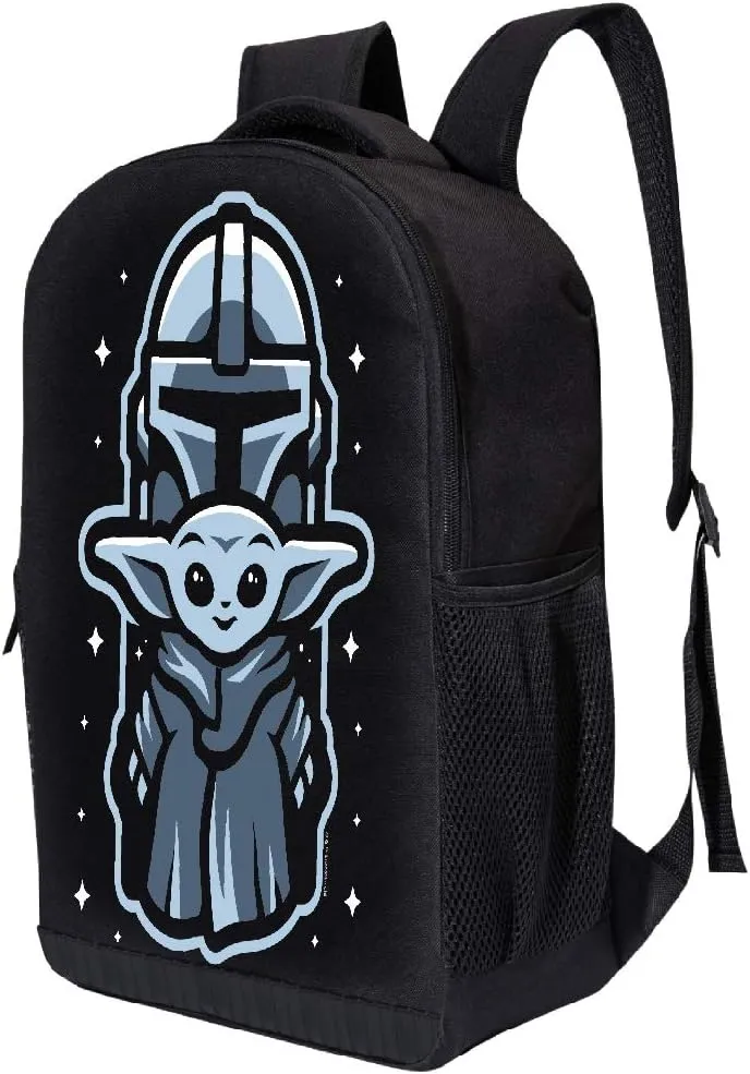 STAR WARS BLACK MANDALORIAN BACKPACK 18 INCH AIR MESH PADDED BAG (Mando Child Blue)