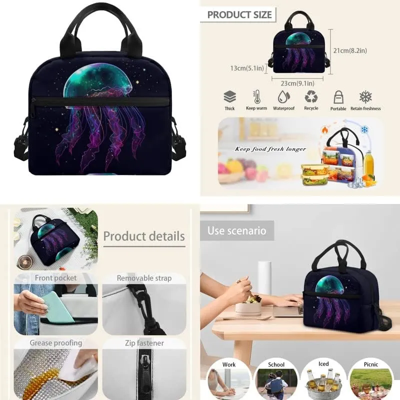 Starry Night Jellyfish 3 IN 1 SchoolBag Teenager Boys Girls Elementary School 12" Laptop Daypack Galaxy Handdrawn Aesthetics Lunch Bag Pencil Case Knapsack Bookbags