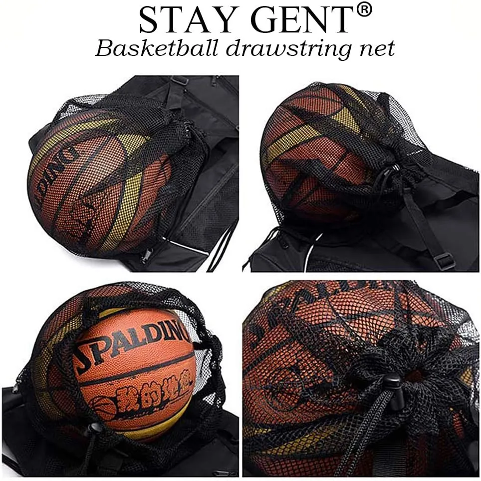 STAY GENT Drawstring Basketball Backpack for Boys, Foldable Soccer Backpack Gym Bag Sackpack Sports Sack with Detachable Ball Mesh Bag for Volleyball Baseball Yoga