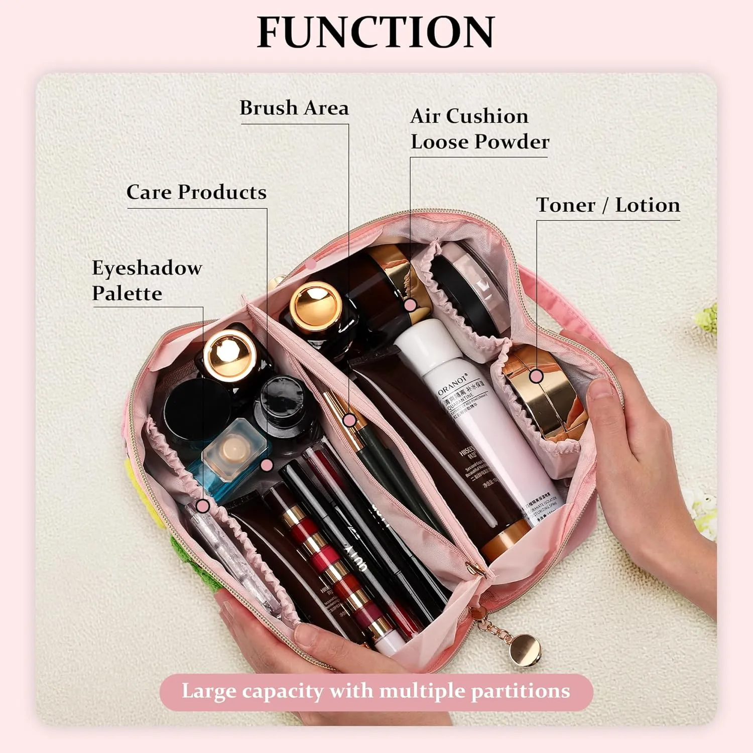 Stoney Clover Dupes Makeup Bag, Large Capacity Travel Cosmetic Bag, Chenille Letter Open Flat Nylon Stuff Makeup Bag, Preppy Patch Better Belt Everything Makeup Bag, Pink