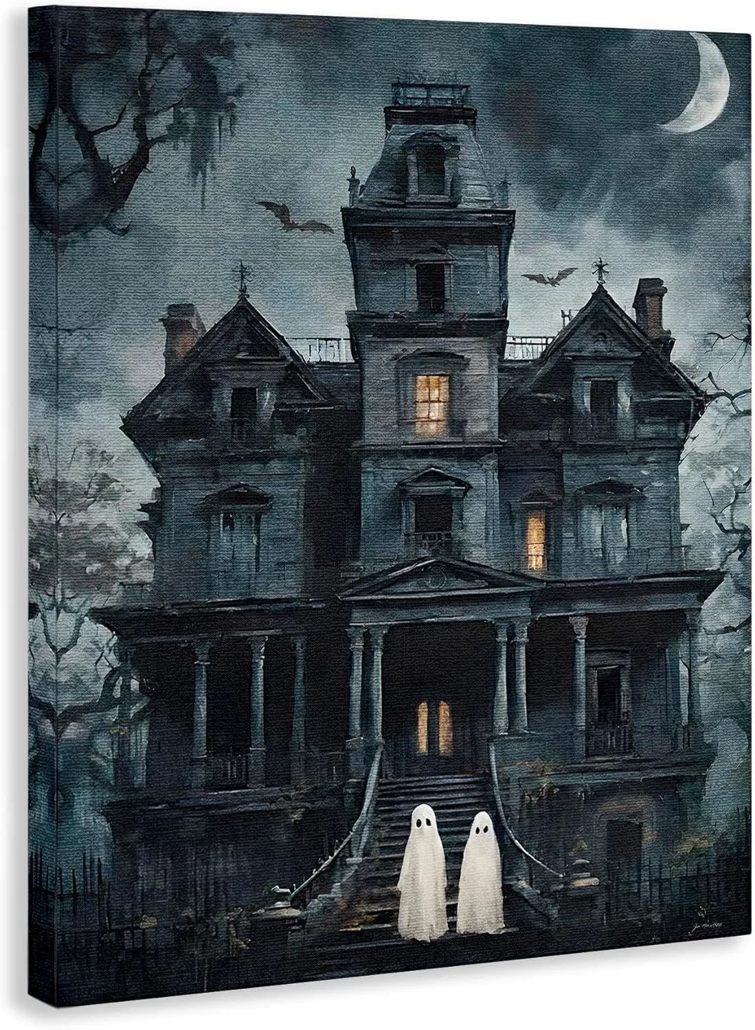 Stupell Industries Ghost Pair & Haunted Mansion Canvas Wall Art Design by Jo Moulton, 30 x 40