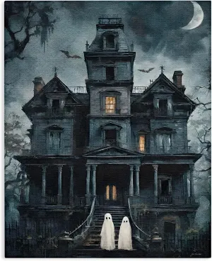 Stupell Industries Ghost Pair & Haunted Mansion Canvas Wall Art Design by Jo Moulton, 30 x 40