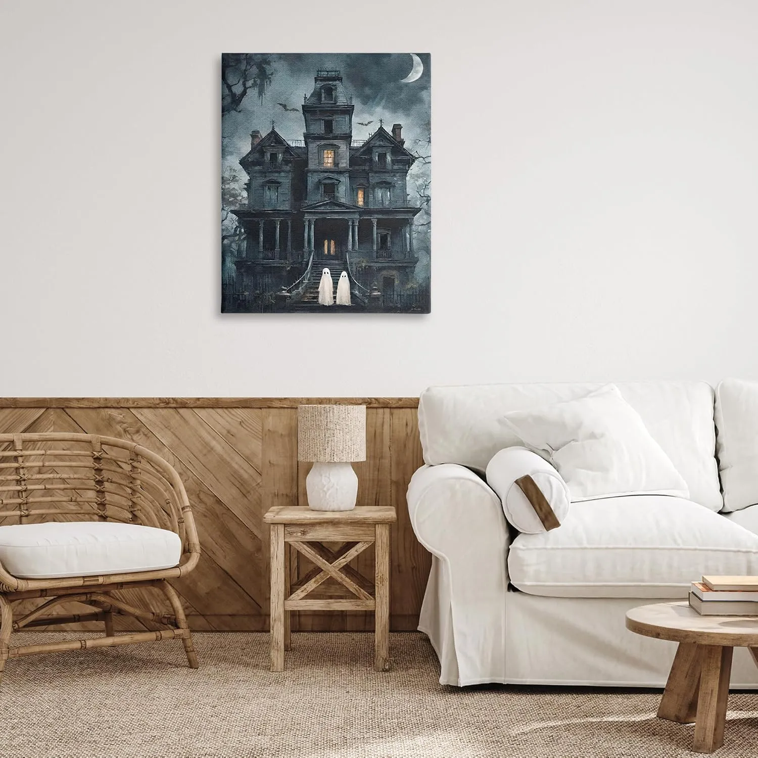 Stupell Industries Ghost Pair & Haunted Mansion Canvas Wall Art Design by Jo Moulton, 30 x 40