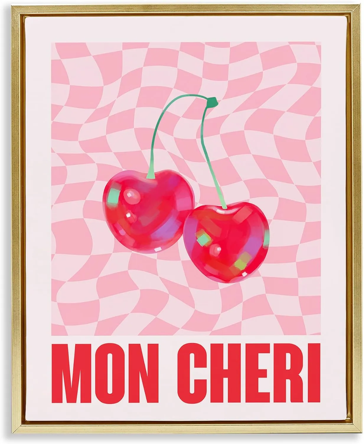 Stupell Industries Mon Cheri on Checkered Gold Floater Framed Canvas Wall Art Design by House of Lulu, 17 x 21