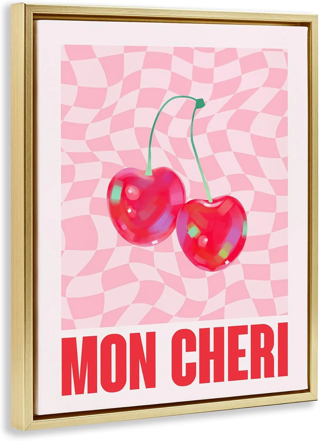 Stupell Industries Mon Cheri on Checkered Gold Floater Framed Canvas Wall Art Design by House of Lulu, 17 x 21