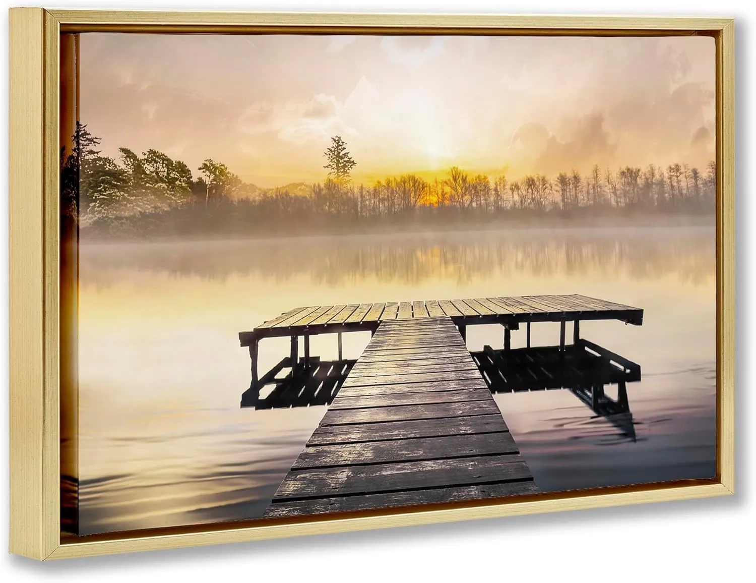 Stupell Industries Summer Sunrise Dock Gold Framed Floater Canvas Wall Art, design by Mike Calascibetta, 25 x 17