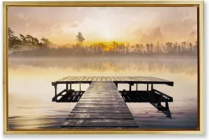 Stupell Industries Summer Sunrise Dock Gold Framed Floater Canvas Wall Art, design by Mike Calascibetta, 25 x 17