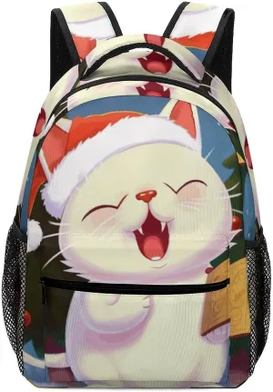 Stylish Backpack, Cute Cat Sing Christmas Carols Print Durable Backpack Travel Backpack Hiking Backpack Ergonomic Backpack Comfortable Backpack