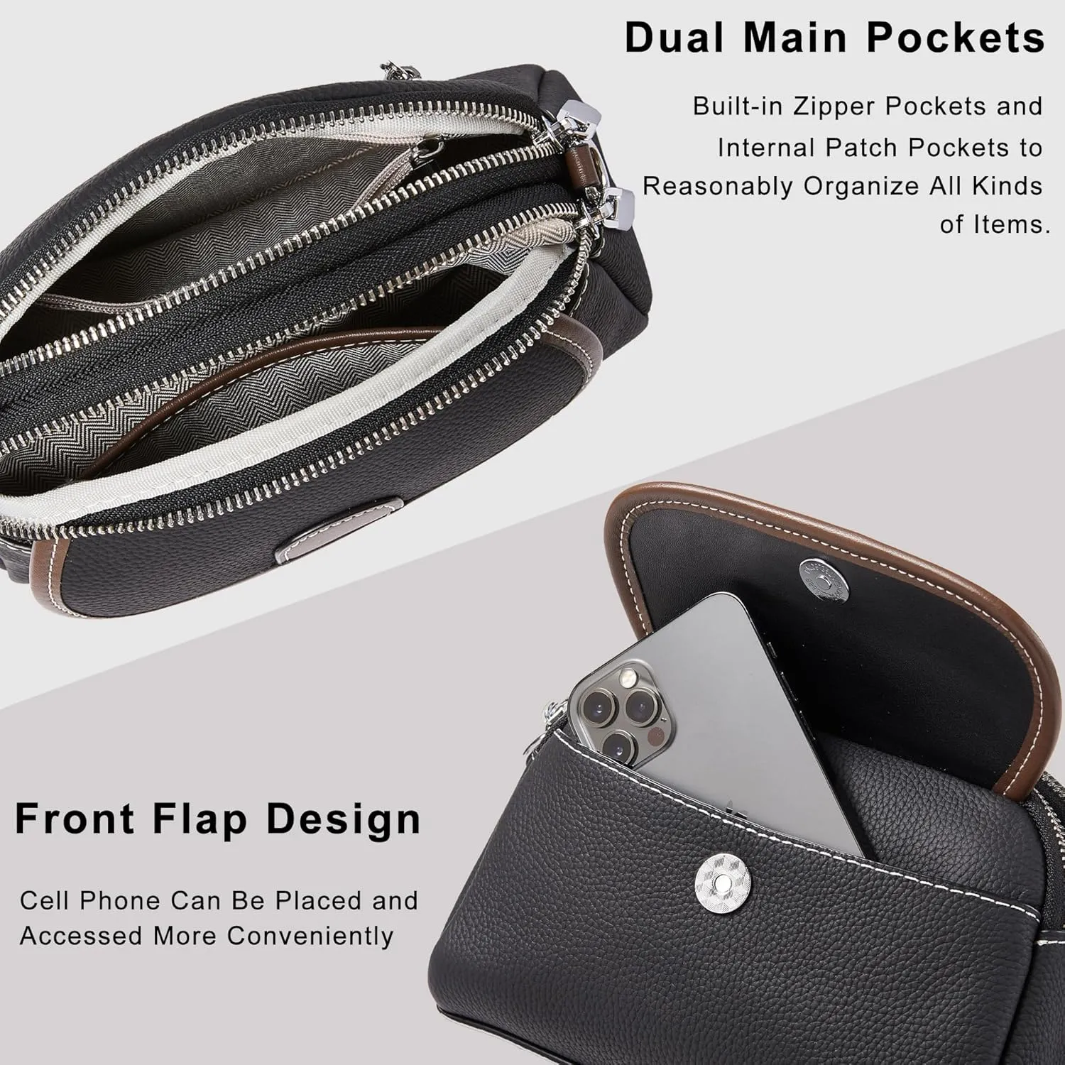 Stylish Ladies Square Crossbody Bag Large Capacity Leather Wallet with Adjustable Shoulder Strap