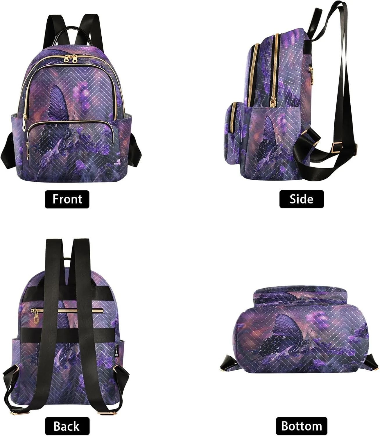 SUABO Butterfly Purple Flower5 Backpack Purse Ladies Rucksack Travel Shoulder Bag Casual Daily Backpack