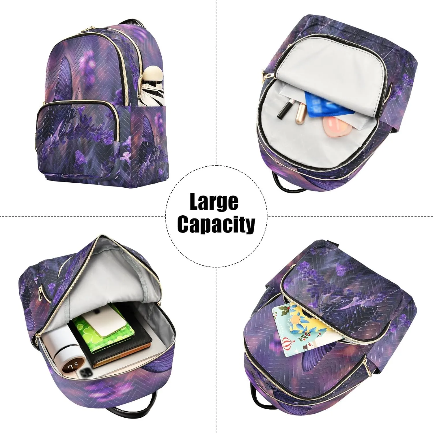 SUABO Butterfly Purple Flower5 Backpack Purse Ladies Rucksack Travel Shoulder Bag Casual Daily Backpack