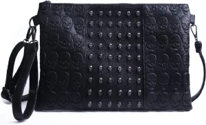 SUKUTU Womens Punk Skull Rivet Shoulder Bag PU Leather Goth Crossbody Bag with Chain Wallet Purse for Girls
