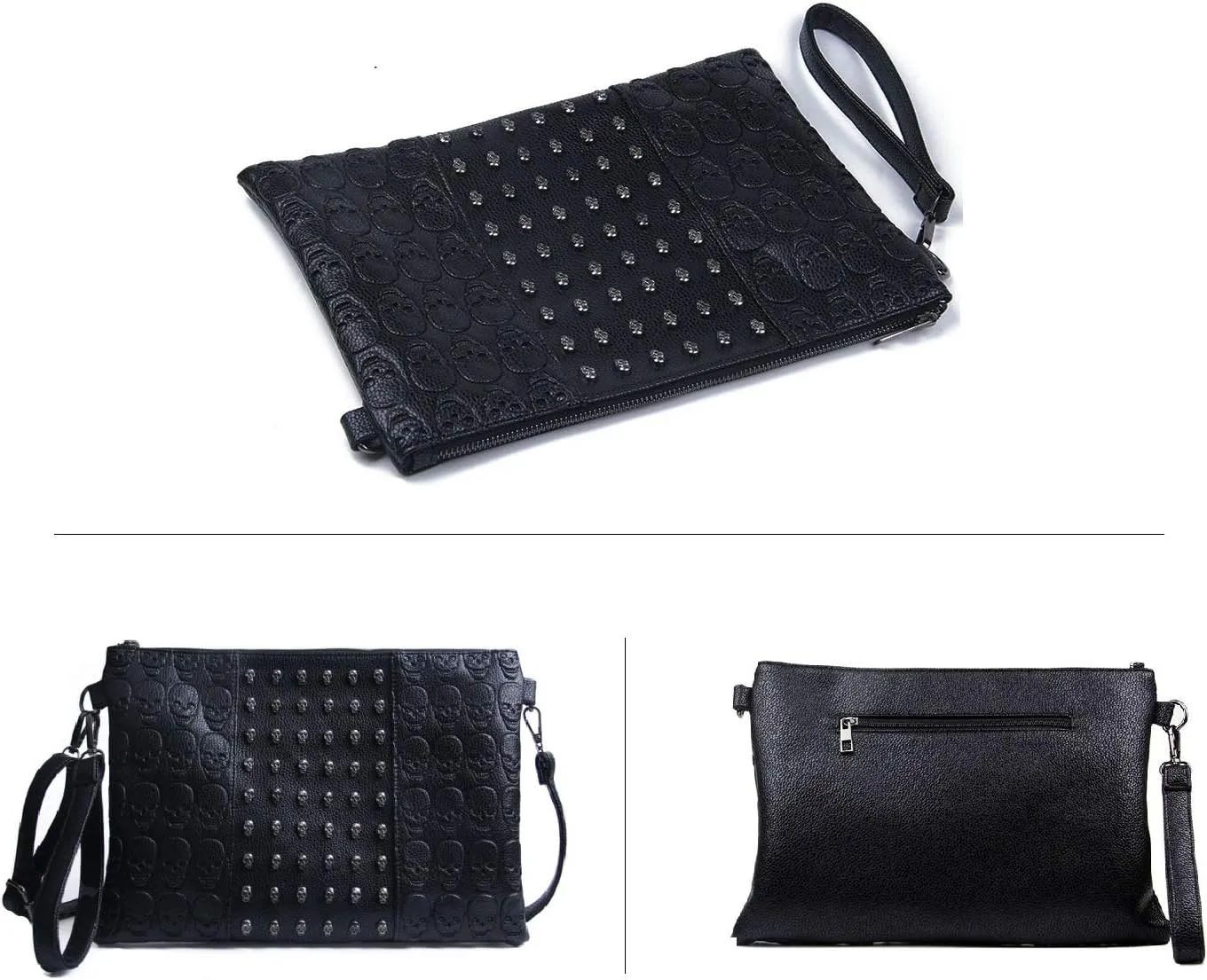 SUKUTU Womens Punk Skull Rivet Shoulder Bag PU Leather Goth Crossbody Bag with Chain Wallet Purse for Girls