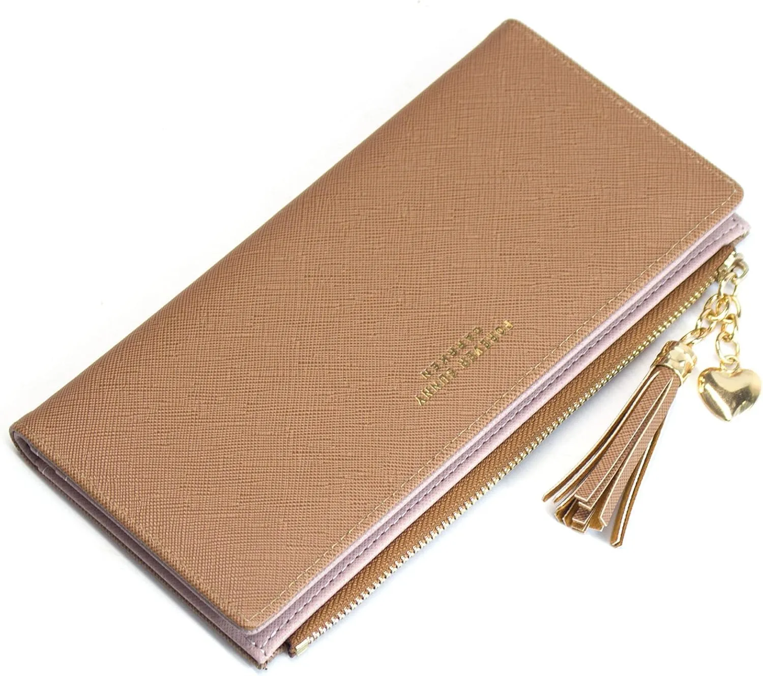 SUMGOGO Slim Wallet for Women Long Tassel Zipper Clutch Purse Handbag Card Case Wallet (Brown)