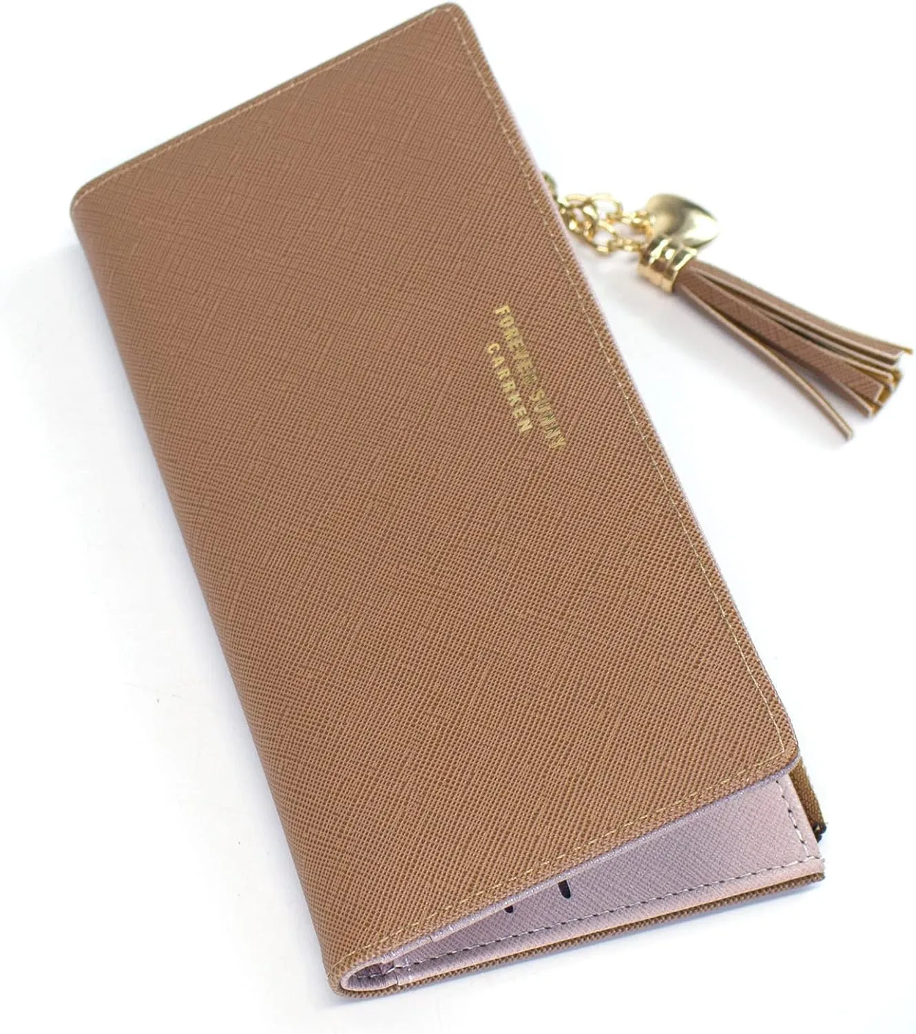 SUMGOGO Slim Wallet for Women Long Tassel Zipper Clutch Purse Handbag Card Case Wallet (Brown)