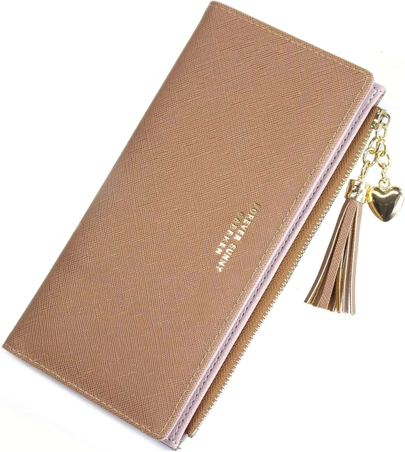 SUMGOGO Slim Wallet for Women Long Tassel Zipper Clutch Purse Handbag Card Case Wallet (Brown)