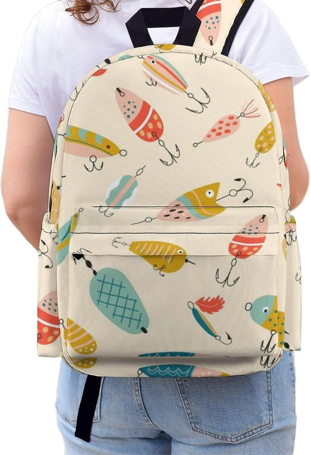Summer Fishing Hook Casual Travel Backpack Lightweight with Multi Compartment Laptop Bagpack Cute for Women Men Hiking Business Work