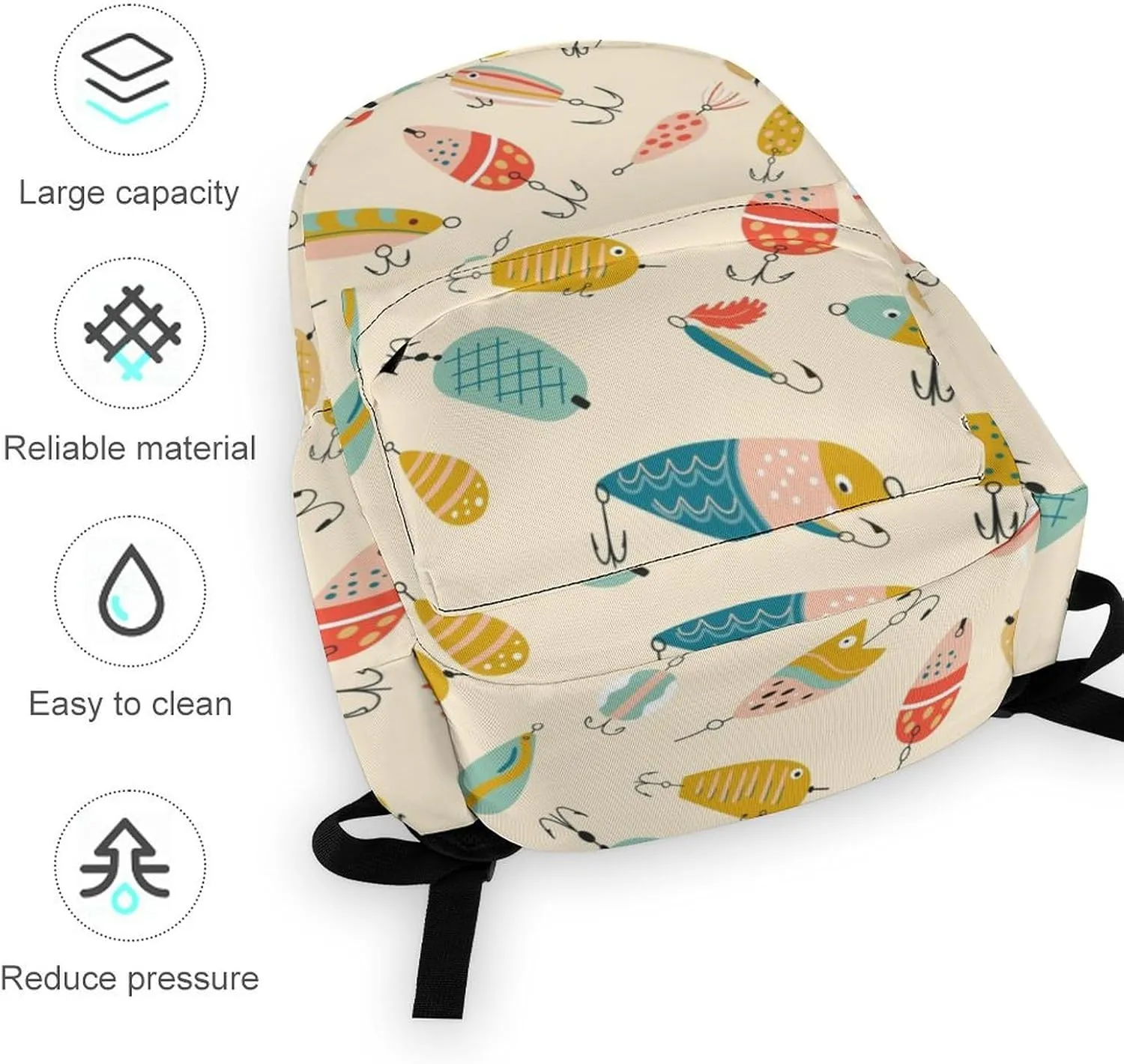 Summer Fishing Hook Casual Travel Backpack Lightweight with Multi Compartment Laptop Bagpack Cute for Women Men Hiking Business Work