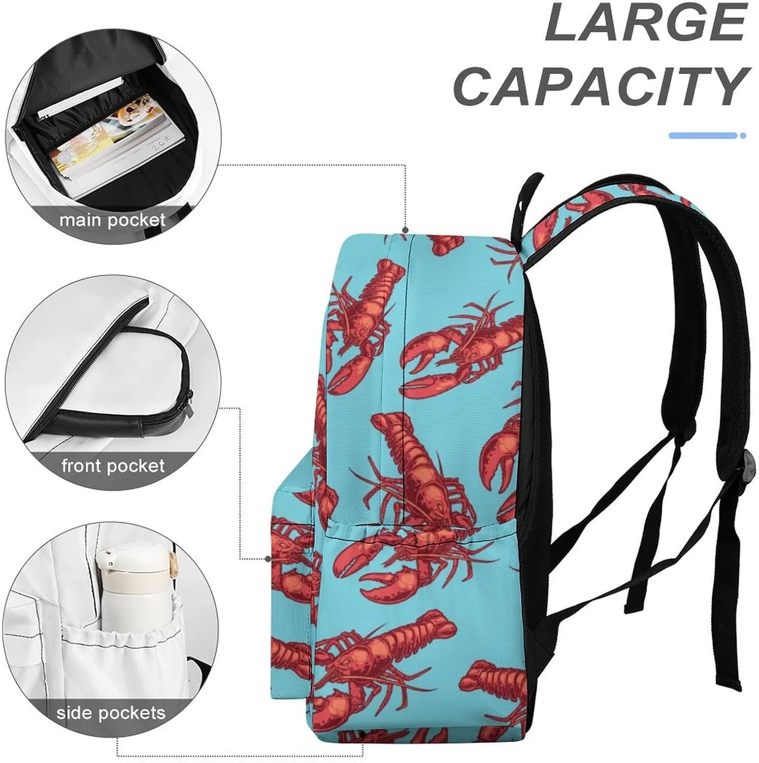 Summer Marine Crayfish Casual Travel Backpack Lightweight with Multi Compartment Laptop Bagpack for Women Men Hiking Business Work