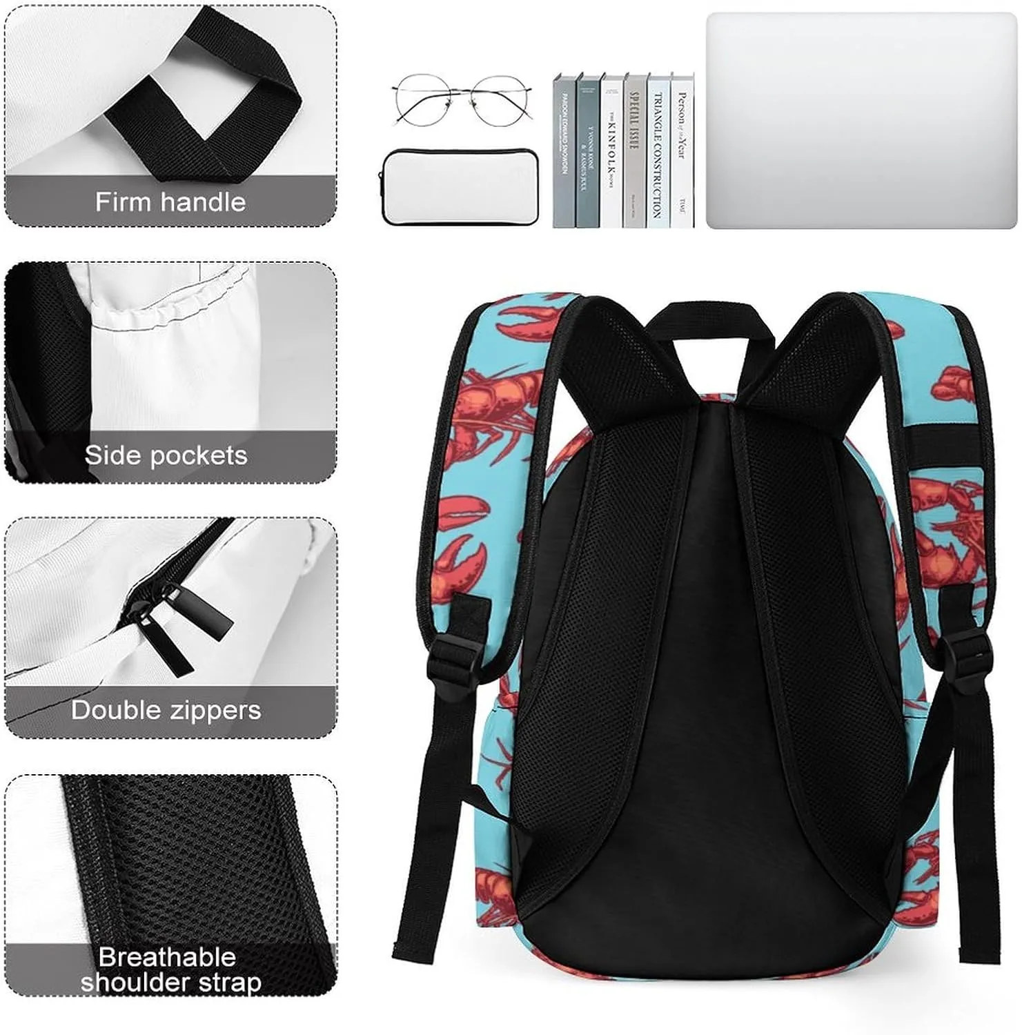 Summer Marine Crayfish Casual Travel Backpack Lightweight with Multi Compartment Laptop Bagpack for Women Men Hiking Business Work