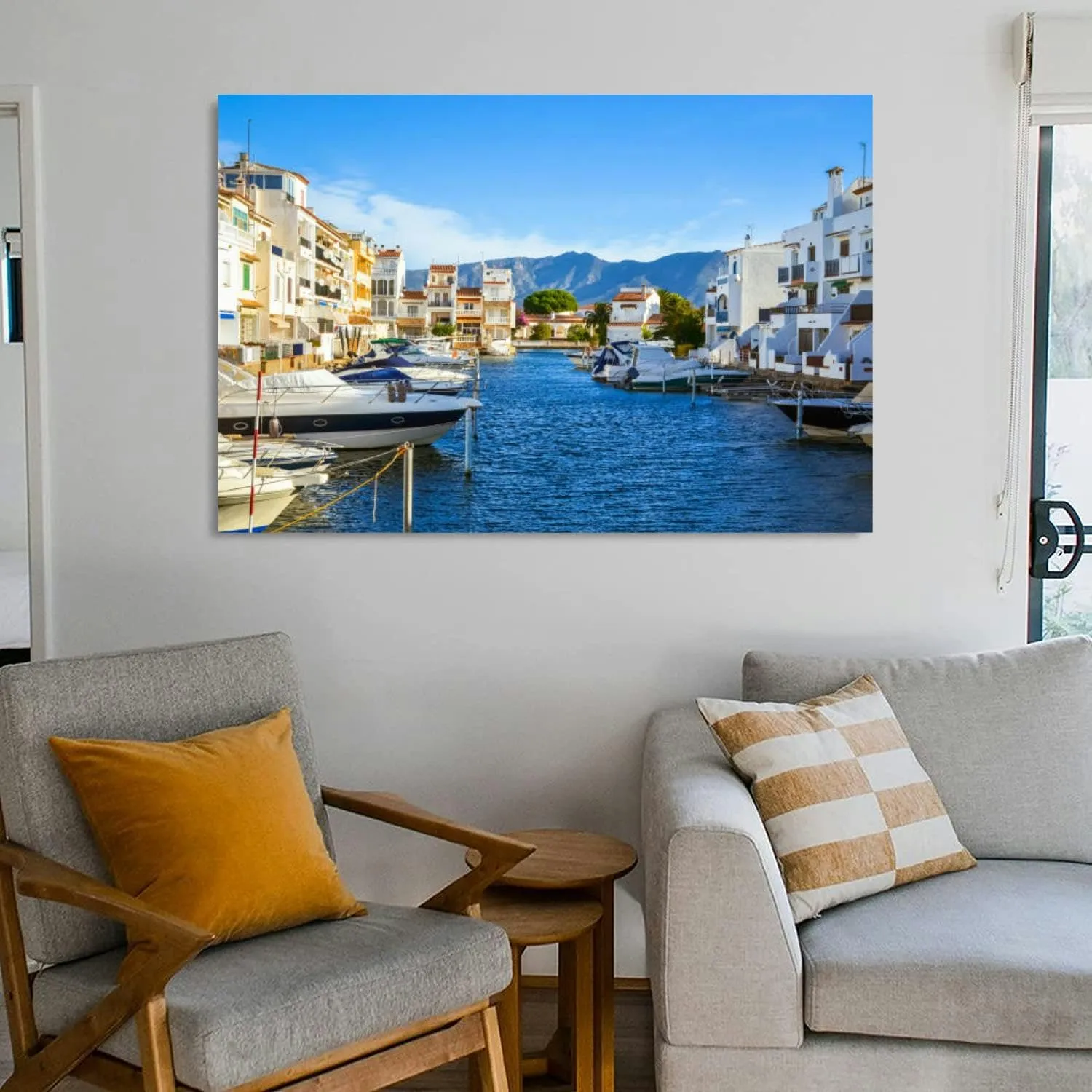 Summer panorama yachts boats and waterways Costa Brava Ca Canvas Wall Art Decor Paintings Pictures for Bedroom Wall Decor Above Bed Living Room Wall Decoration Bathroom Office Artwork