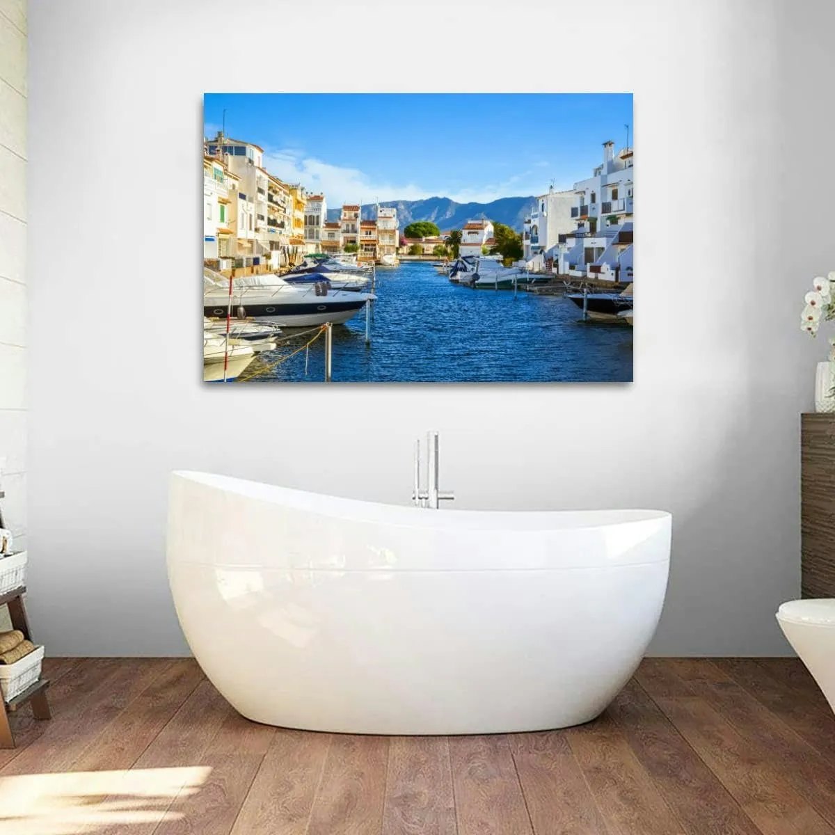Summer panorama yachts boats and waterways Costa Brava Ca Canvas Wall Art Decor Paintings Pictures for Bedroom Wall Decor Above Bed Living Room Wall Decoration Bathroom Office Artwork